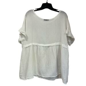 Italian Linen Short Sleeve White Top Lagenlook L